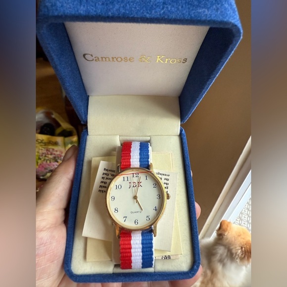Camrose & Kross JBK Gold Vintage Watch with Red, White, and Blue Strap - Picture 1 of 4
